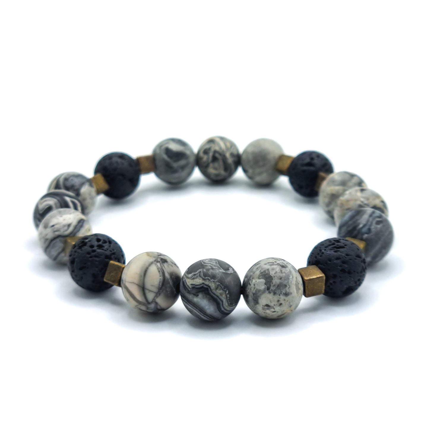 Bracelet with Jasper and Lavastone beads Big Stone | ,,Full Moon"