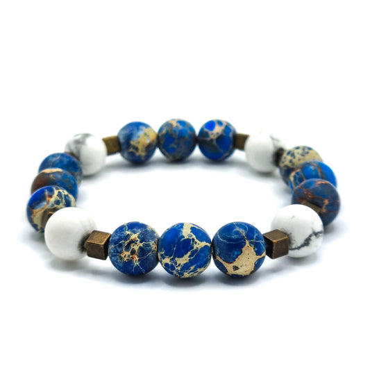Bracelet with Jasper and Howlith beads Big Stone | ,,Path of Odysseus"