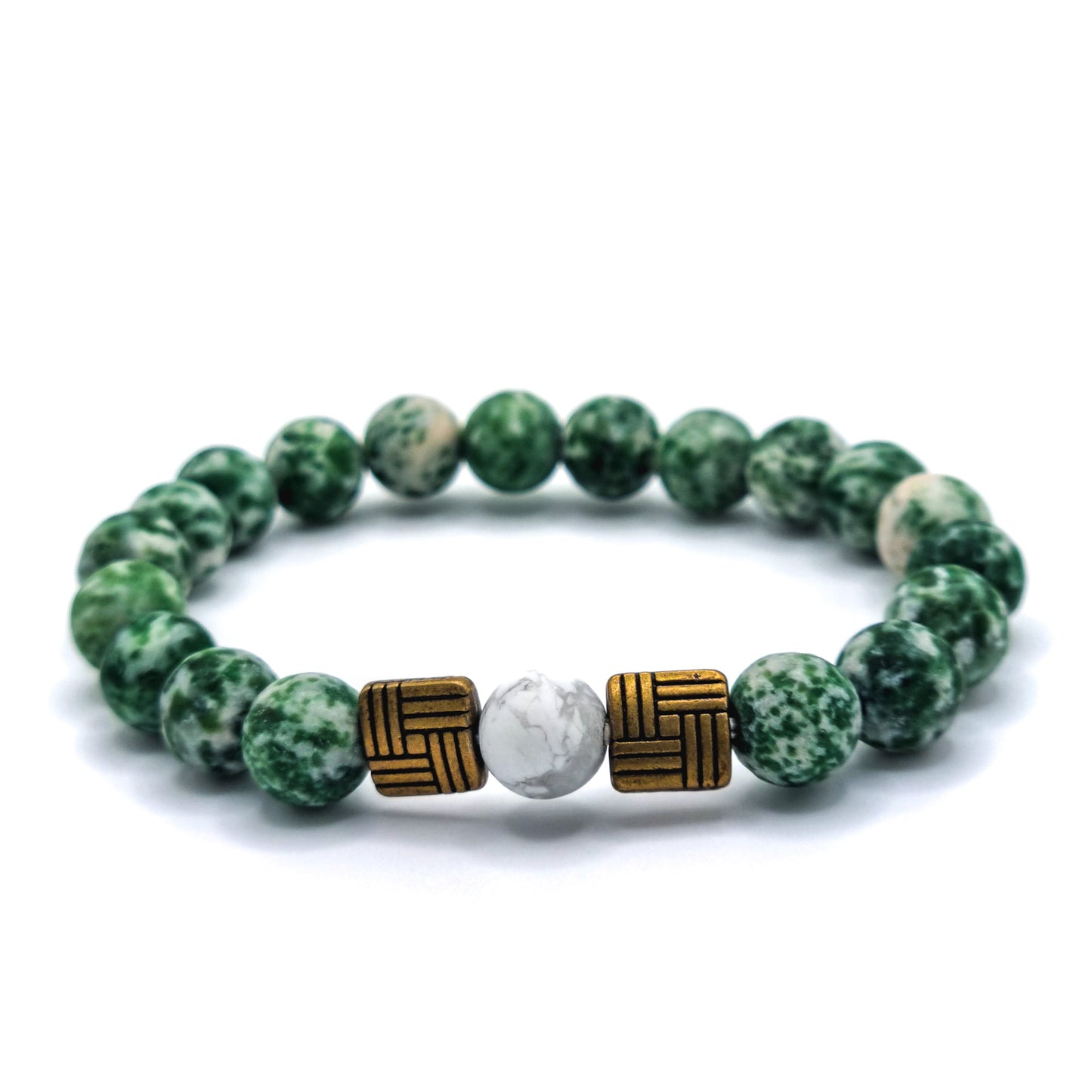 Armband mit Grüne Fleck Jaspis und Howlith Perlen | ,,Island Ritual"