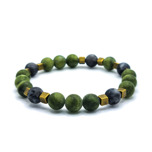 Bracelet with Jade and Larvikite beads | ,,Ancient Forest"