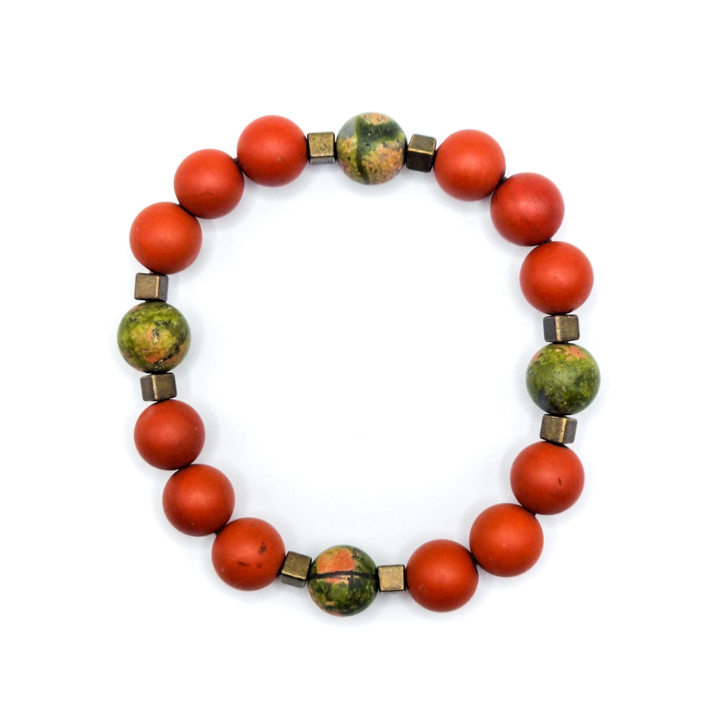 Bracelet with Unakit and Red Stone Jasper beads Big Stone | ,,Aztec Stone"