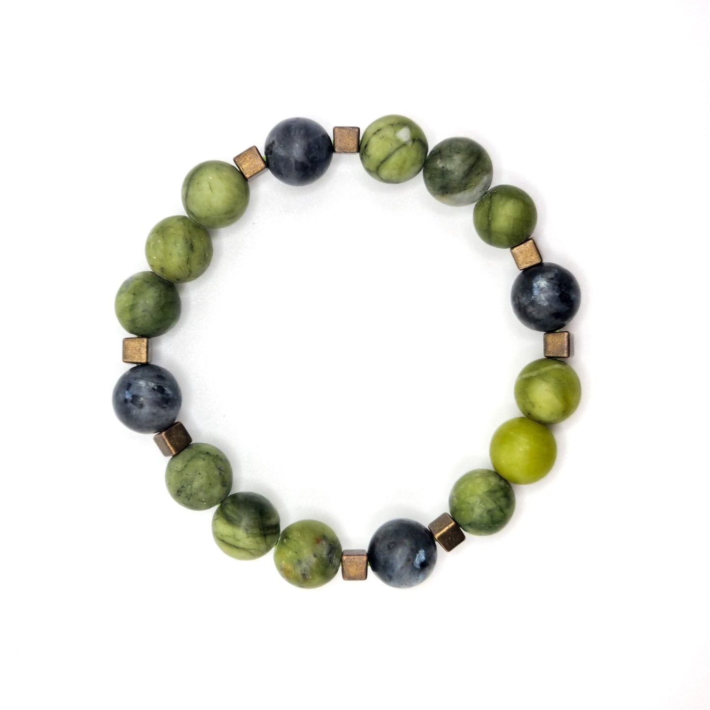 Bracelet with Jade and Larvikite beads Big Stone | ,,Ancient Forest"