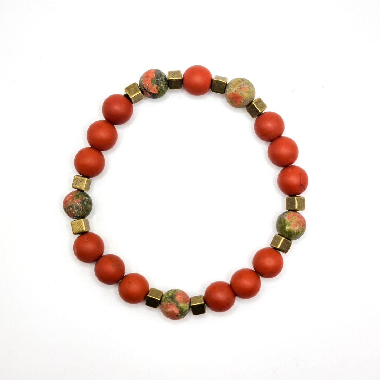 Armband mit Unakit und Red Stone Jaspis Perlen | ,,Aztec Stone"