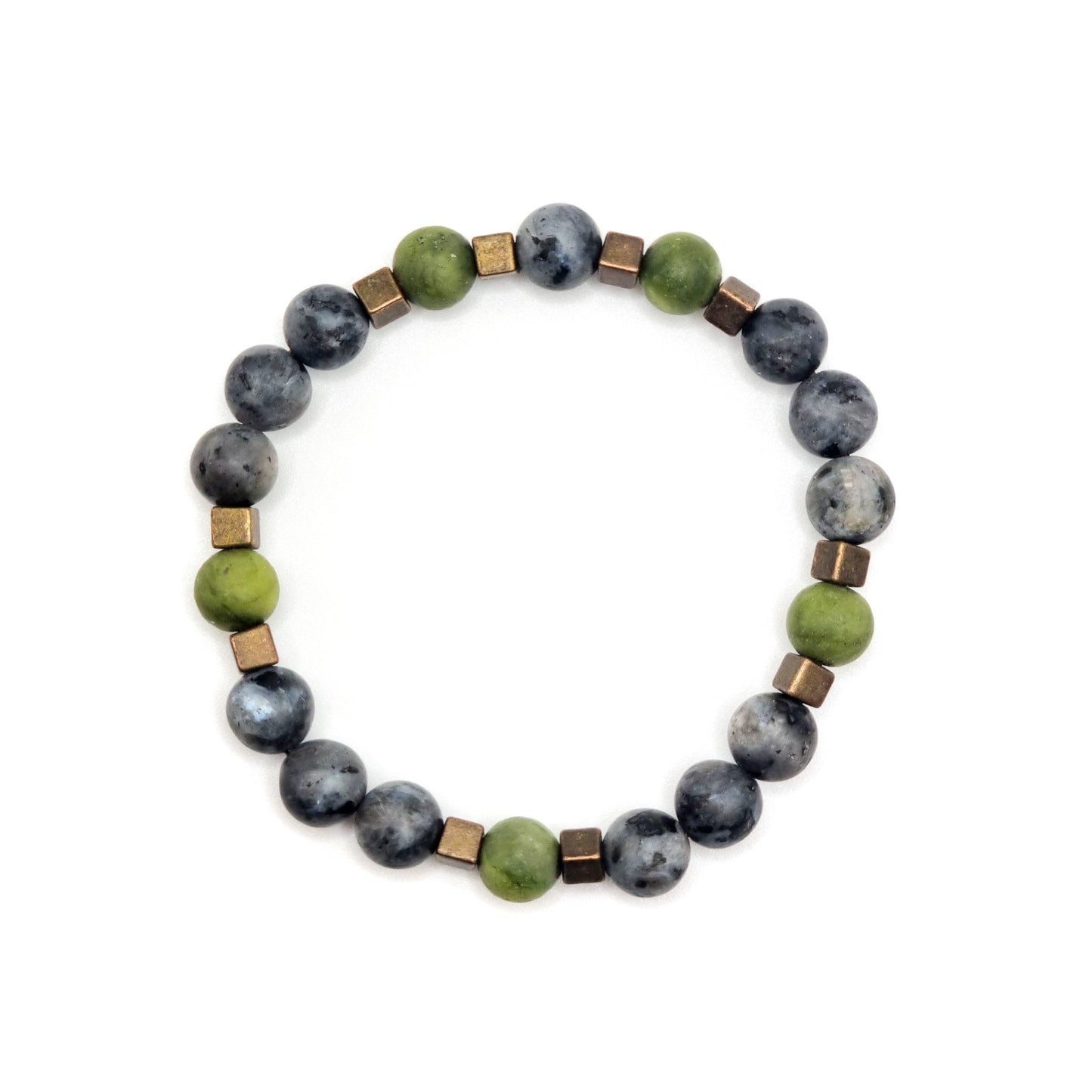 Bracelet with Larvikite and Jade beads | ,,Forest Stone"