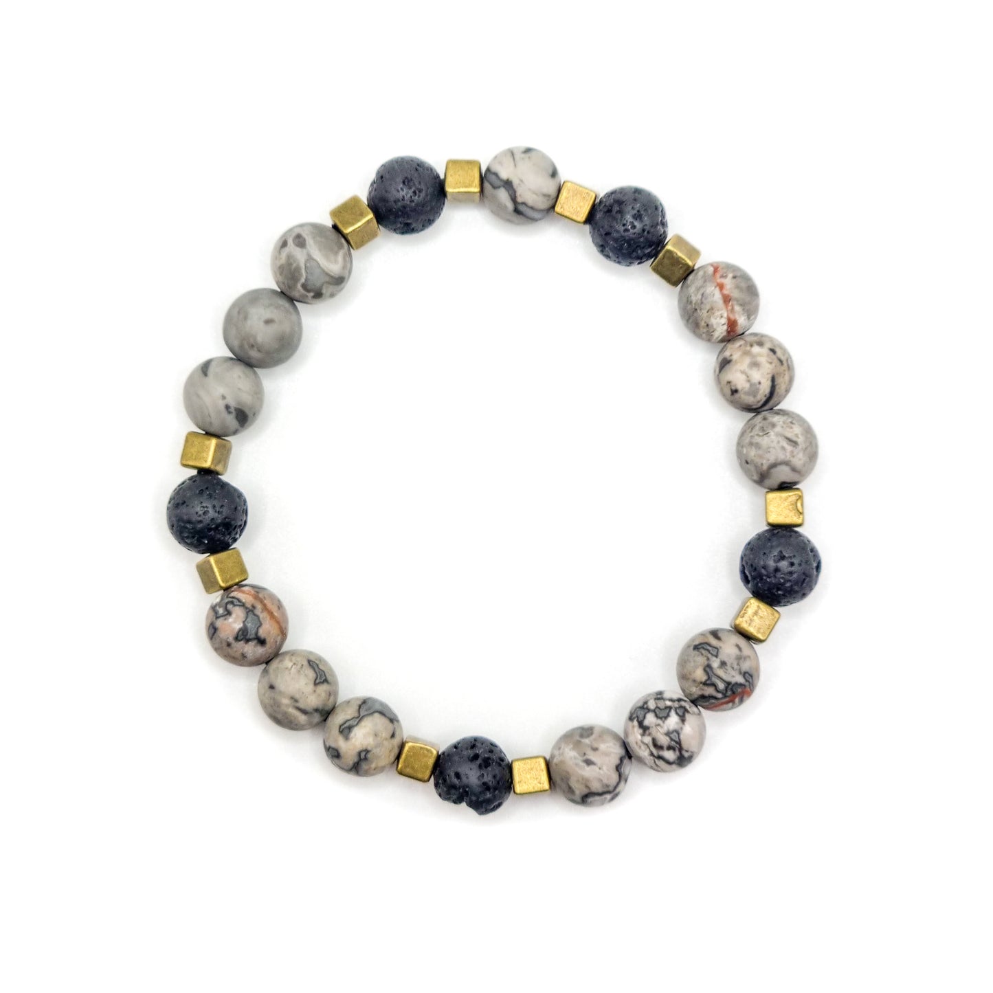 Armband mit Jaspis und Lavastone Perlen | ,,Full Moon"