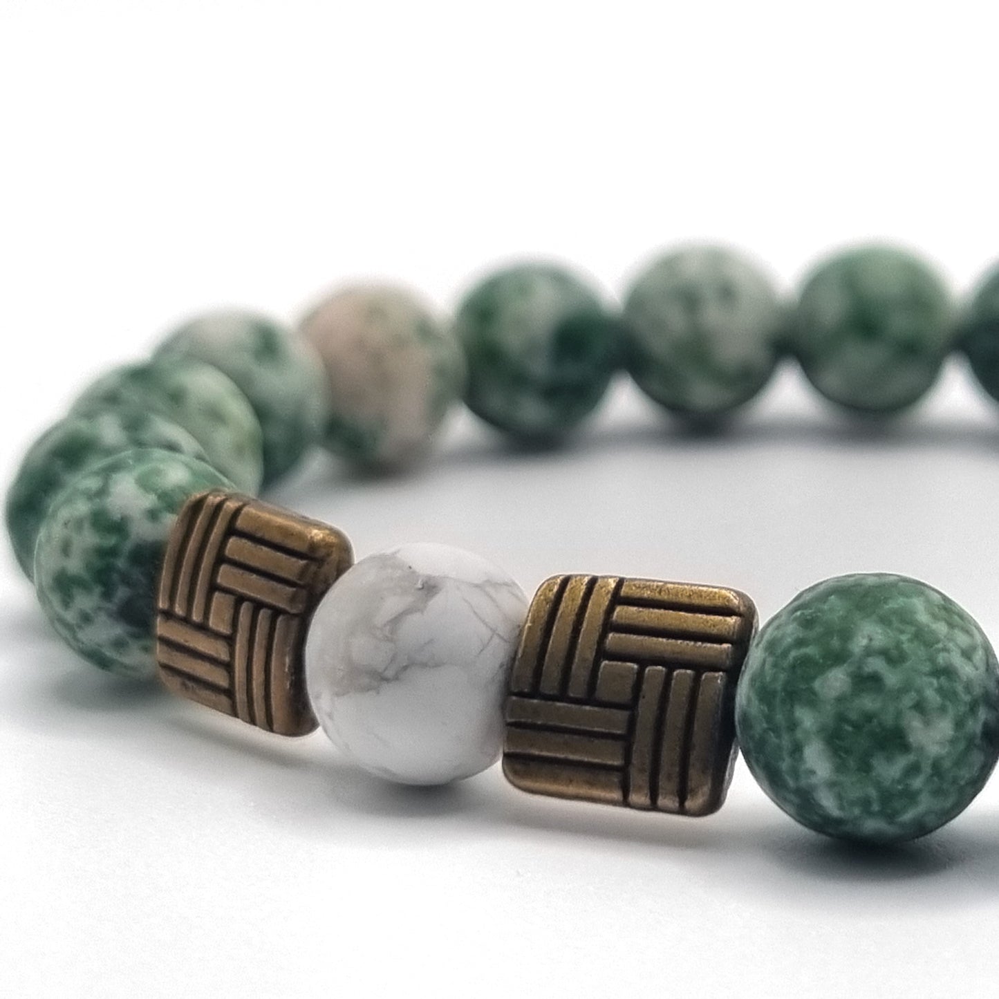 Bracelet with Unakit and Red Stone beads | ,,Island Ritual"