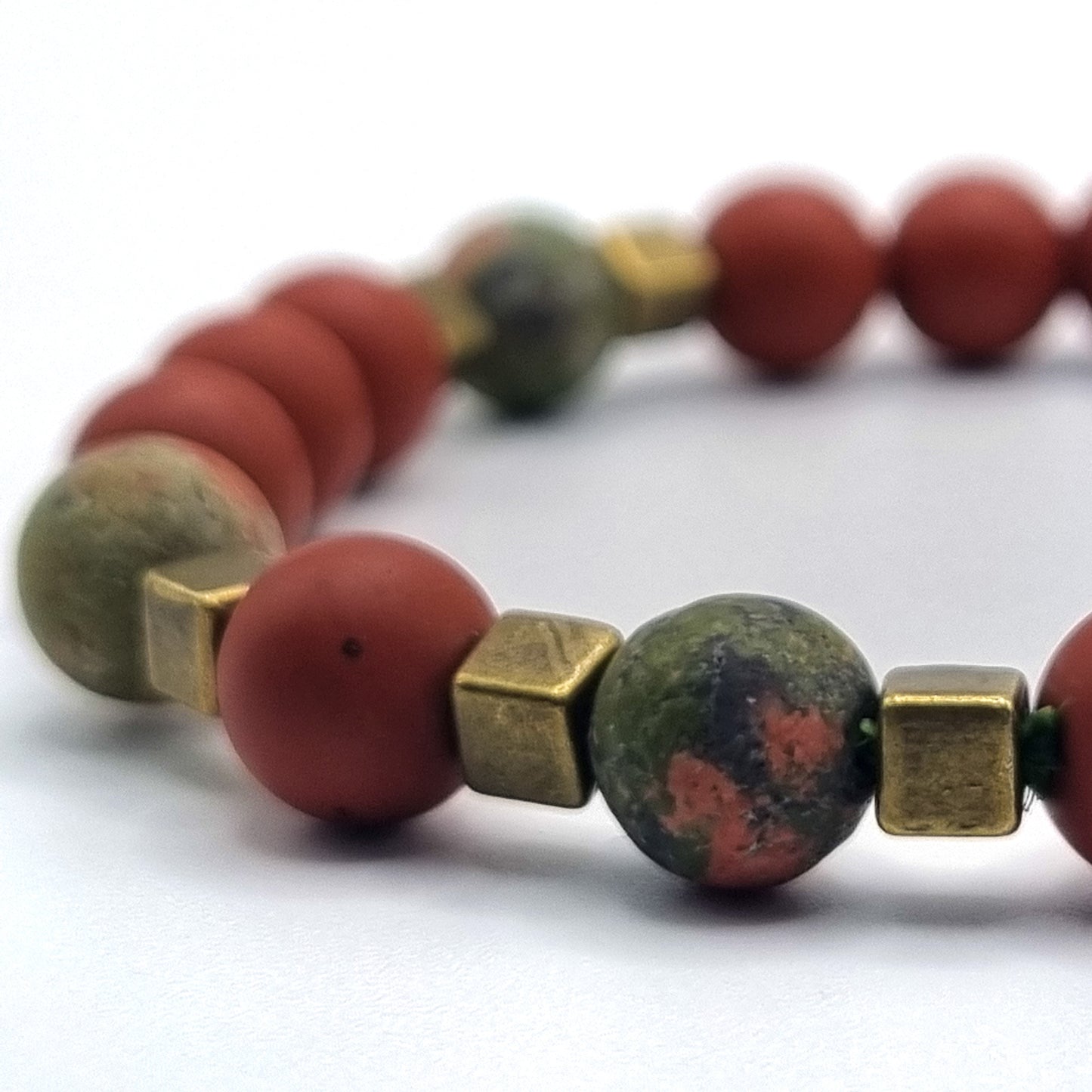 Bracelet with Unakit and Red Stone Jasper beads | ,,Aztec Stone"
