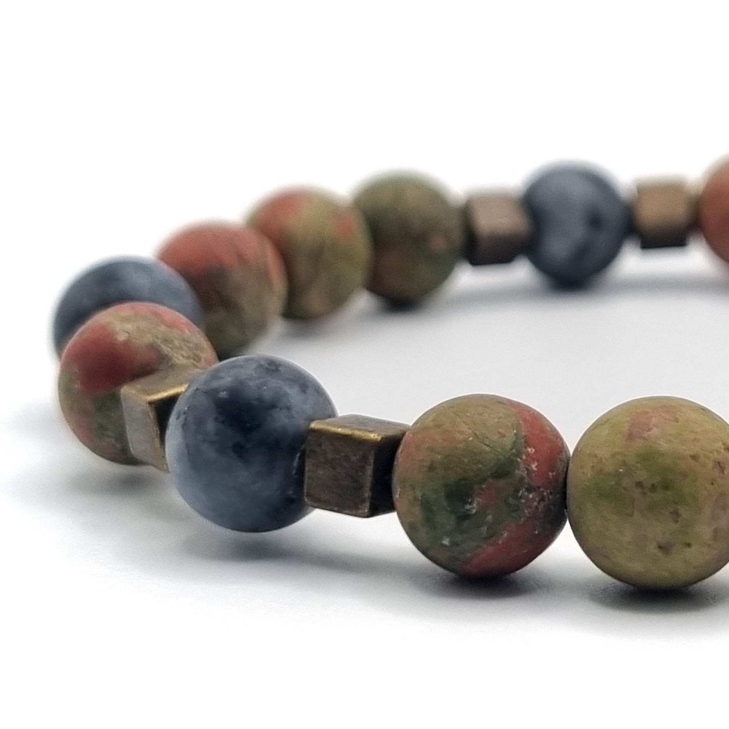 Bracelet with Unakit and Larvikite beads | ,,Fire Stone"