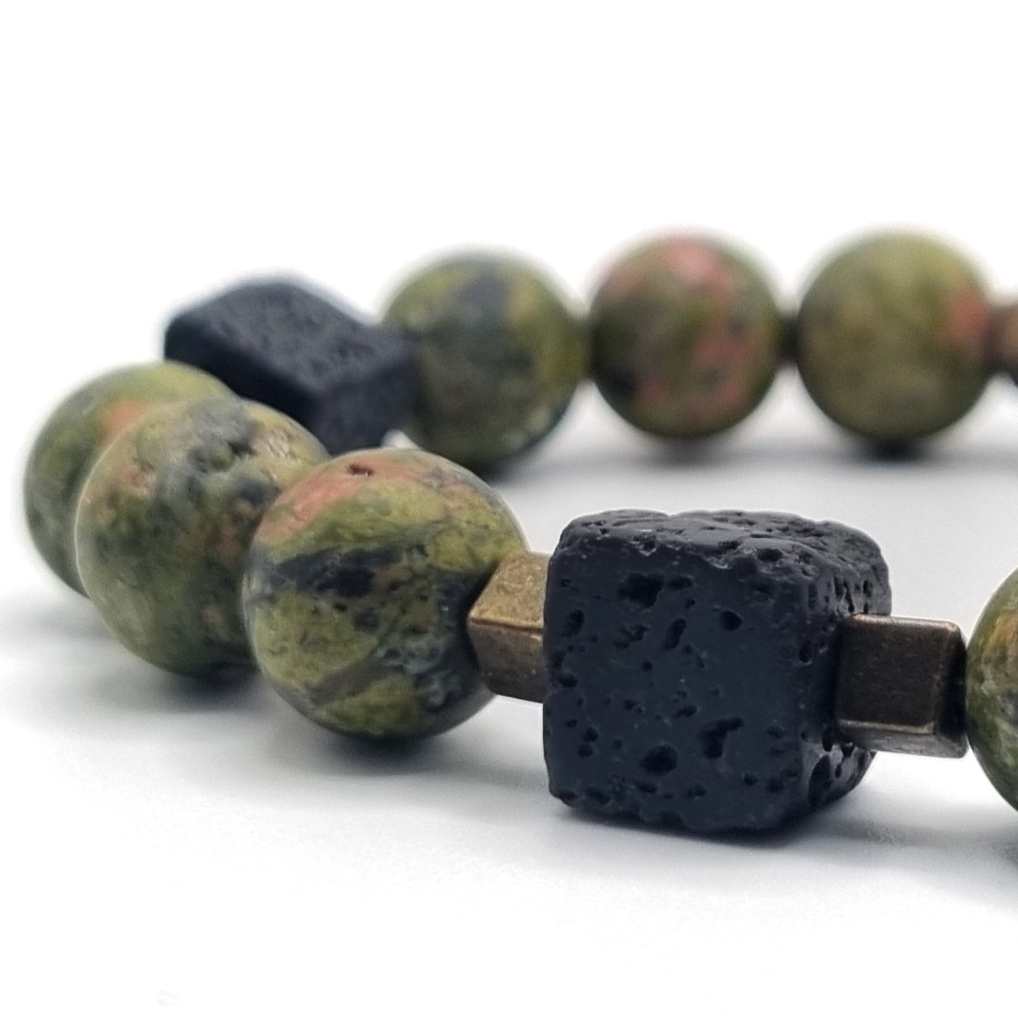 Bracelet with Unakit and Lavastone beads Big Stone | ,,Overgrown"